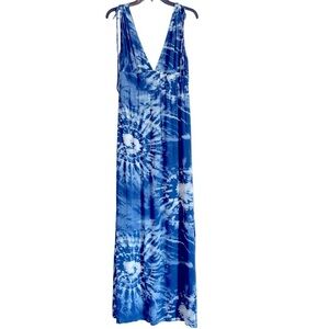 Blue & White Women’s Boho Maxi Shoulder Baring Sundress, Size Medium